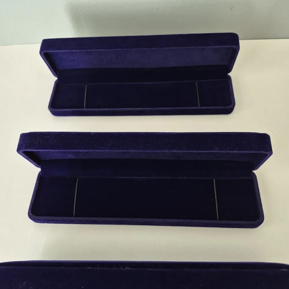 Dark Blue Velour Set of 3 Lined Clamshell Bracelet or Necklace Display Cases